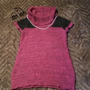 Short sleeve unique long sweater